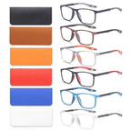 BLOEXCLU 6 Pack Reading Glasses for Men Sports Style Blue Light Blocking Readers with Spring Hinge Women Eyeglasses (Black & red & Brown & Orange & Blue & transparent, 2.5, x)