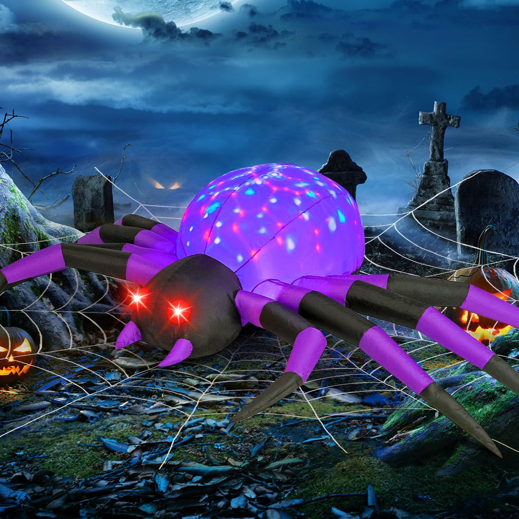 COMIN 9FT Halloween Inflatables Decorations Purple Spider Yard LEDs Decor