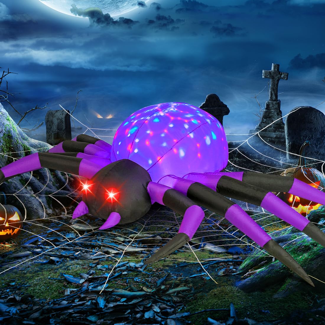 COMIN 9FT Halloween Inflatables Decorations Purple Spider Yard LEDs Decor