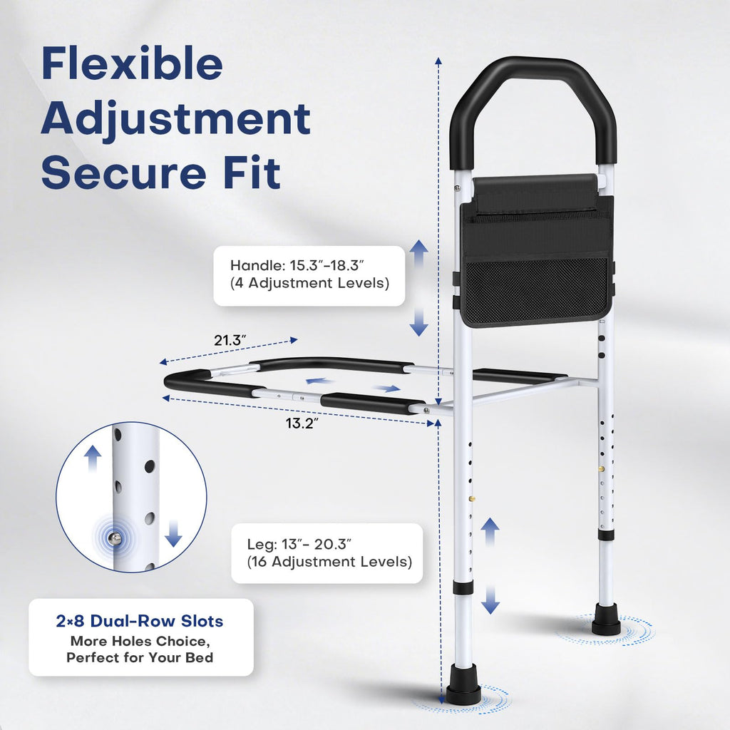 MNIENT Bed Rails for Elderly Adults Safety - ASTM Approved Bed Side Rail for Seniors with Support Leg,Two-side Storage Bag, Non-Slip Bed Assist Cane Guard,Adjustable Bedrails for King,Queen,Full,Twins