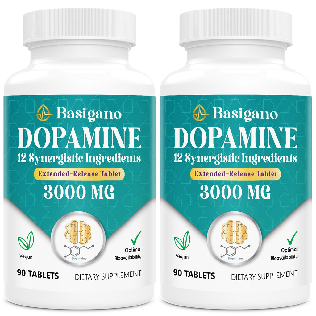 Basigano Natural Dopamine Supplement - Gluten-Free - 90 Tablets(Pack of 2)