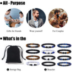 Giovanchi 12PCS Bracelets for Men 8MM Lava Rock Black Obsidian Howlite Tiger Eye Beaded Natural Stone Bracelet Jewelry Gifts for Birthday Christmas