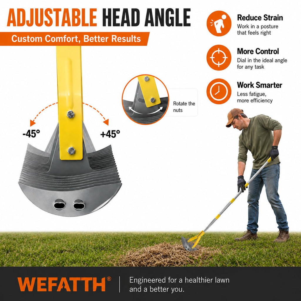 Heavy Duty Thatch Rake for Lawns, 15" Dual-Sided Dethatching Rake with Sharp Steel Tines, Manual Dethatcher and Scarifier Tool for Dead Grass, Moss & Thatch Removal, 70" Adjustable Long Handle