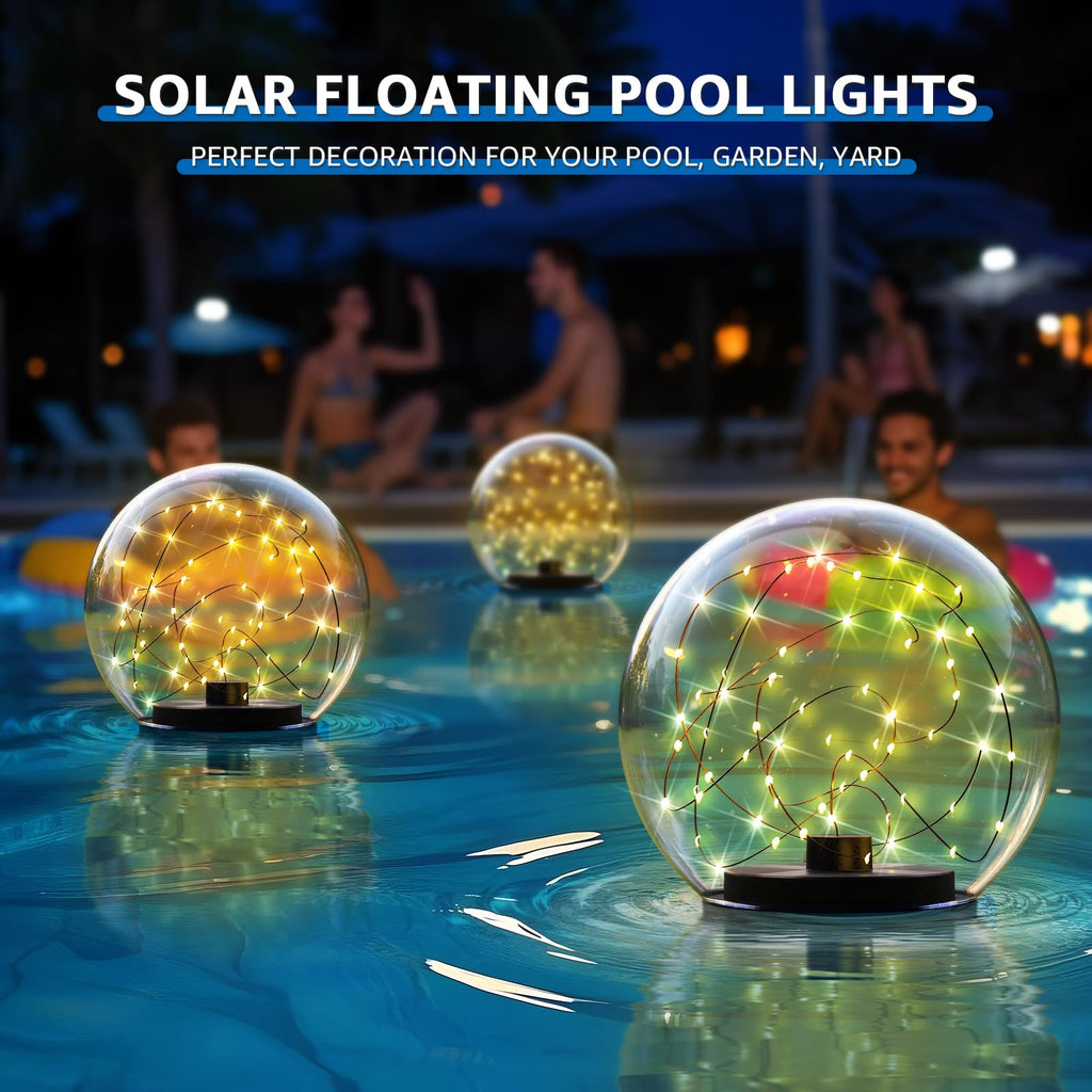 NiceBuy 2-Pack Solar Floating Pool Lights Ball Outdoor Water-Resistant IP66 Solar-Powered that Float Flickering Lights for Swimming Pool Decor Pond Garden Party