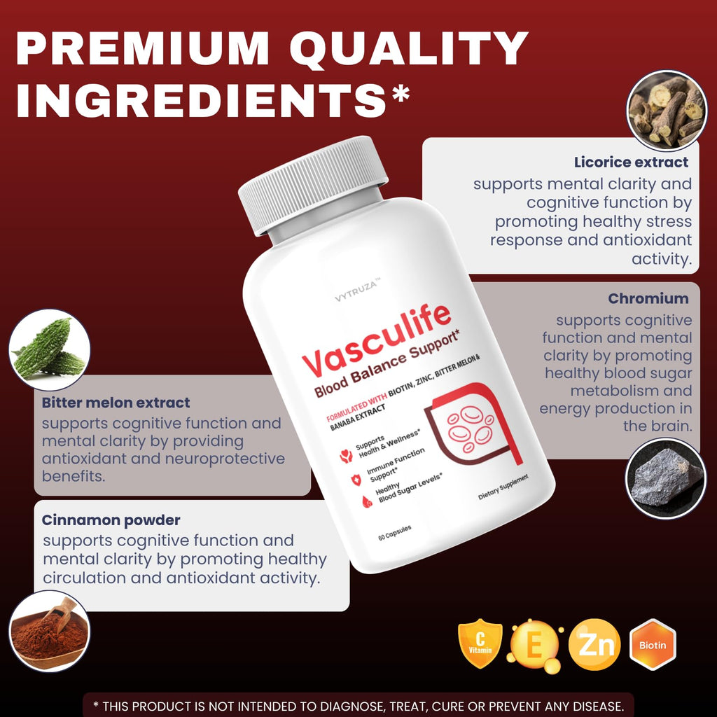 VYTRUZA Vasculife Blood Balance Support* - Vasculife Capsules Advanced Formula Blood Health Support Supplement Supports Blood Flow and Blood Circulation*, 60 Capsules