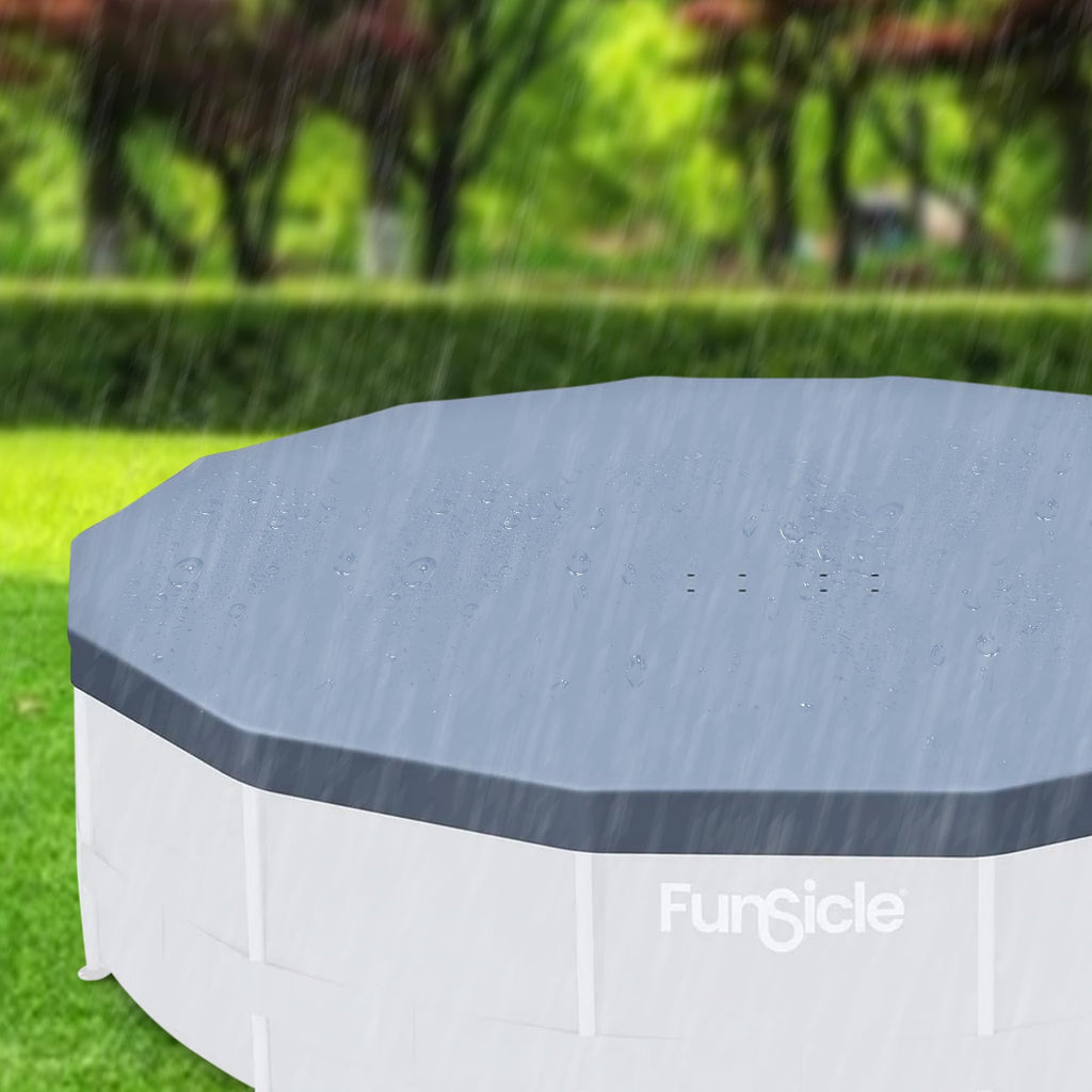 Funsicle 14 Foot Durable Round Pool Cover with Adjustable Drawstring for Oasis, Activity, Quickset and Above Ground Outdoor Swimming Pool, Gray