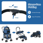 HAPPAWS Pet Stroller with Detachable Carriers, Adjustable Cat Stroller for Small & Medium Pets, 4-in-1 Cat Carriers with Safety Belt and Lockable Wheels, Navy Blue