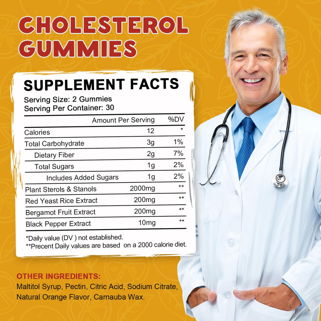 LUCNVEM Cholesterol Supplements Gummies for Cholesterol Healthy, Natural Cholesterol Complex for Maintain Healthy Cholesterol Levels, Daily Easy Cholesterol Gummies Snacks - 30 Day Supply
