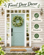 Vlorart Artificial Spring Summer Christmas Greenery Wreaths for Front Door Green Eucalyptus Leaf Wreath Decor Boxwood with Big Berries for Farmhouse Outside Year Round
