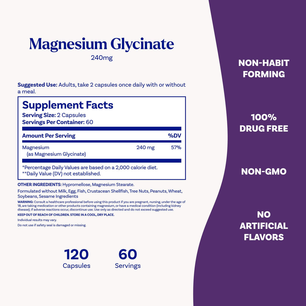 Natrol Magnesium Glycinate 240 mg, High Absorption Magnesium Supplement for Healthy Sleep and Body, 120 Capsules, Up to a 60 Day Supply