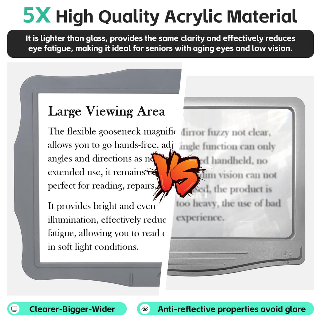 Large Hands Free Magnifying Glass with Light 50 Ultra-Bright LEDs Neck Magnifying Glass with Light Horizontal and Vertical Viewing with Flexible Gooseneck for Reading Sewing Repair Seniors Beading