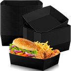 Uiifan 50 Pcs 5 lb Extra Large Paper Food Trays Disposable Food Boat Nacho Plate Serving Snack Trays Grease Resistant Self-assembly for Graduation Birthday Wedding Party Supply (Black)