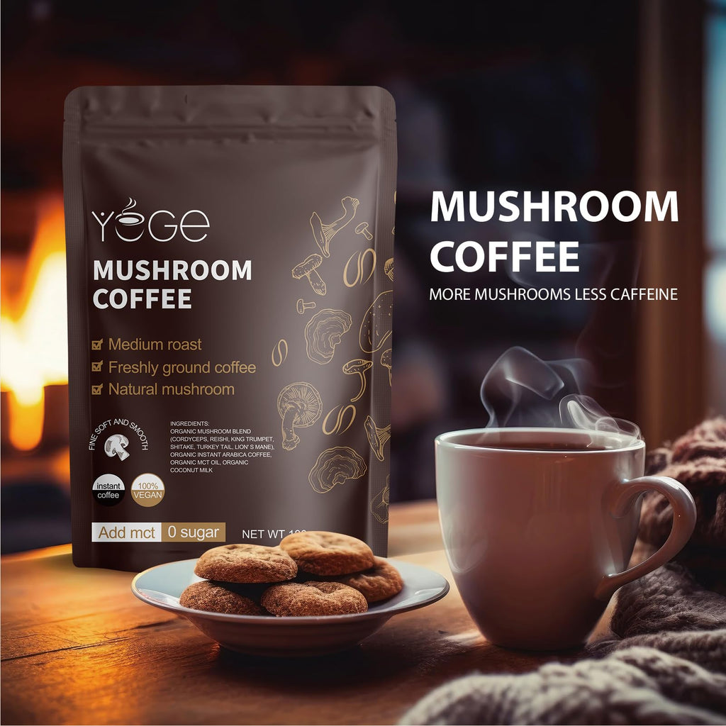 Mushroom Coffee, Instant Mushroom Coffee with Cordyceps, Reishi, King Trumpet, Shiitake, Turkey Tail, Lions Mane for Energy, Focus, Positive Mood & Immune Support (30 Servings)-2Pcs