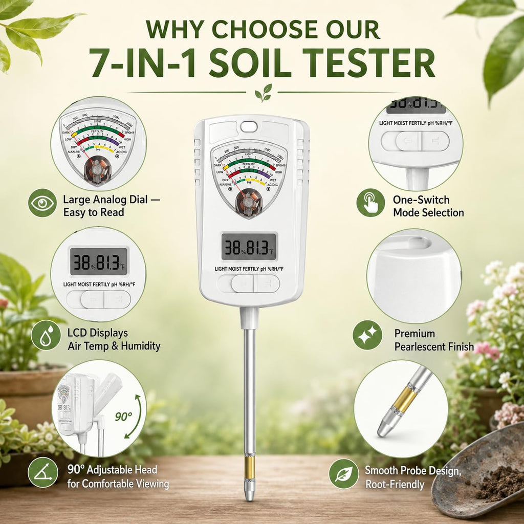2026 Soil Tester, 7-in-1 Soil Test Kit for Moisture, pH, Fertility, Temperature, Humidity and Light, Digital Soil Meter for Garden, Lawn, Farm, Indoor and Outdoor