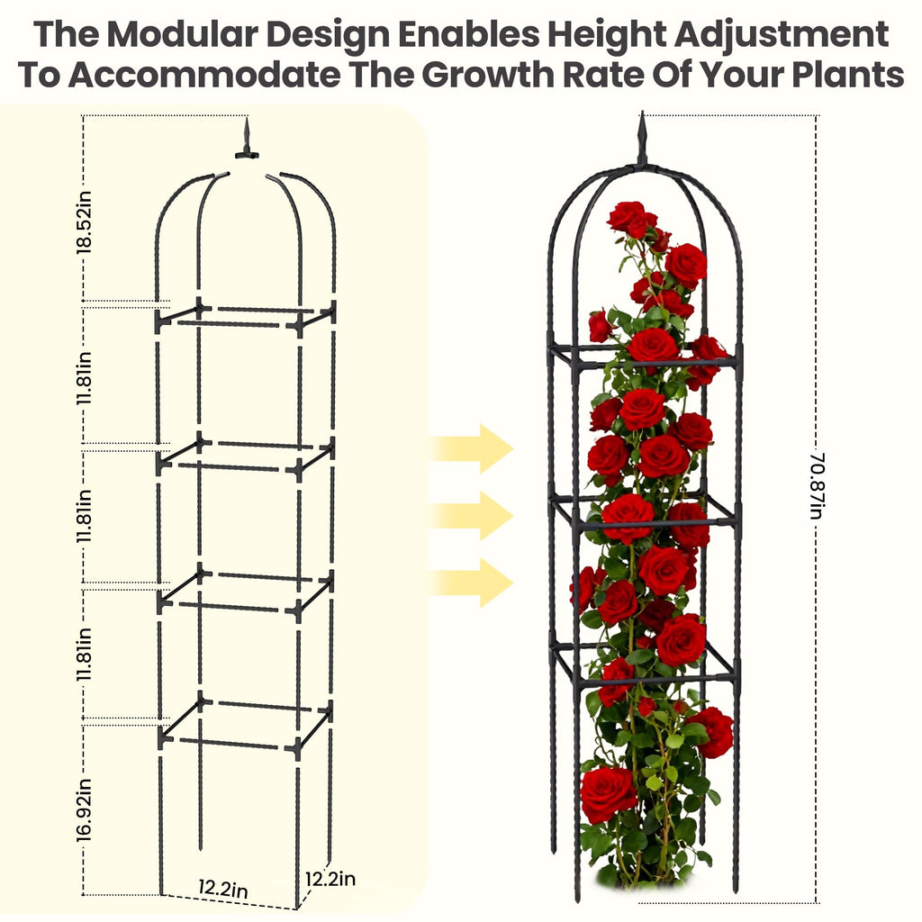 2 Pack 70.87" Garden Obelisk Trellis for Climbing Plants, Pyramid Design for Roses, Clematis, Jasmine, and Vegetable Vines, Indoor & Outdoor Use, Black