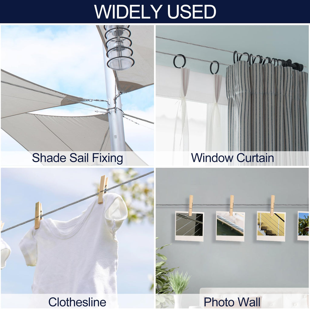 phepetroll 1/8" Wire Rope Kit 236FT Stainless Steel Aircraft Cable with M5 Turnbuckles, 7x7 Strand Core Vinyl Coated Guy Wire Tensioner Kit for Garden String Light, Pictuer, Clothes, Curtain Hanging