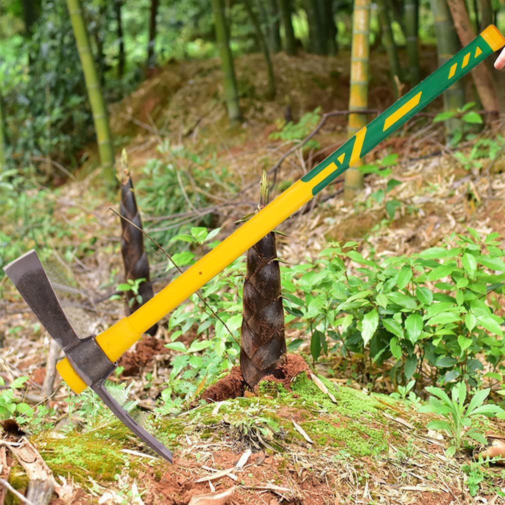 Cutter Mattock, 36" Heavy Duty Pick Axe with Forged Heat Treated Steel Blades Hoe for Weeding, Prying and Chopping, Digging Tool with Fiberglass Handle (36.3inch, Yellow)