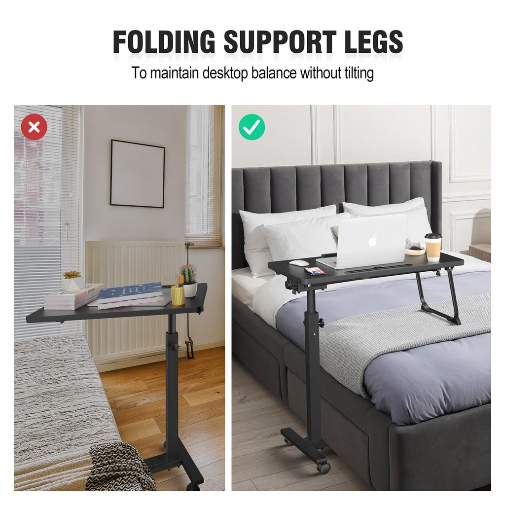 Eocnrhe Adjustable Overbed Bedside Table, Hospital Bed Table with Wheels, Portable Rolling Desk, Mobile Small Standing Desk, Rolling Laptop Stand, Computer Cart