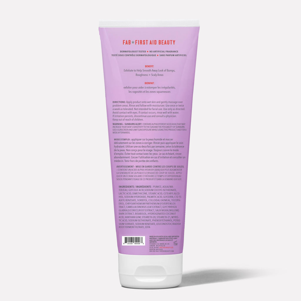 First Aid Beauty - KP Bump Eraser Body Scrub with 10% AHA, Keratosis Pilaris Skin Exfoliater with Glycolic and Lactic acids, Helps Reduce Chicken Skin Bumps, Safe for Sensitive Skin, 8 oz + Bonus, 2ct
