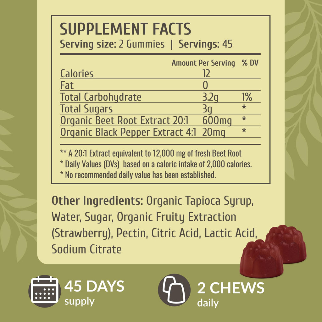 HERBAMAMA Beet Root Gummies - Beets Supplements for Energy & Immune Support - Circulation & Heart Support Supplements - 90 Beet Root Chews (45 Servings)