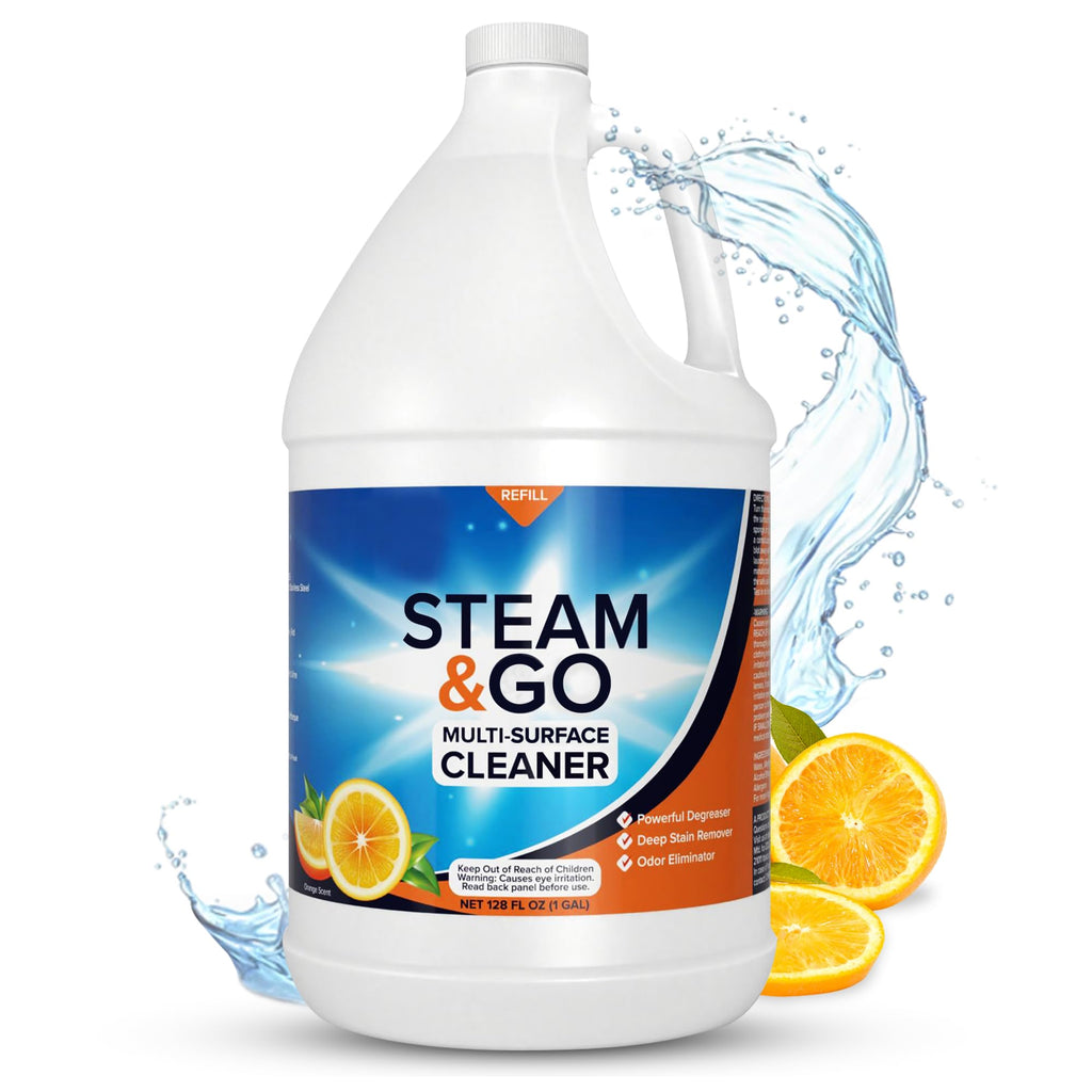 Steam & Go Multi-Purpose Cleaner Spray Refill with Oxy Power for Multi-Surfaces - Removes Stains, Eliminates Odors, & Degreases - Orange Scent, 1 gal