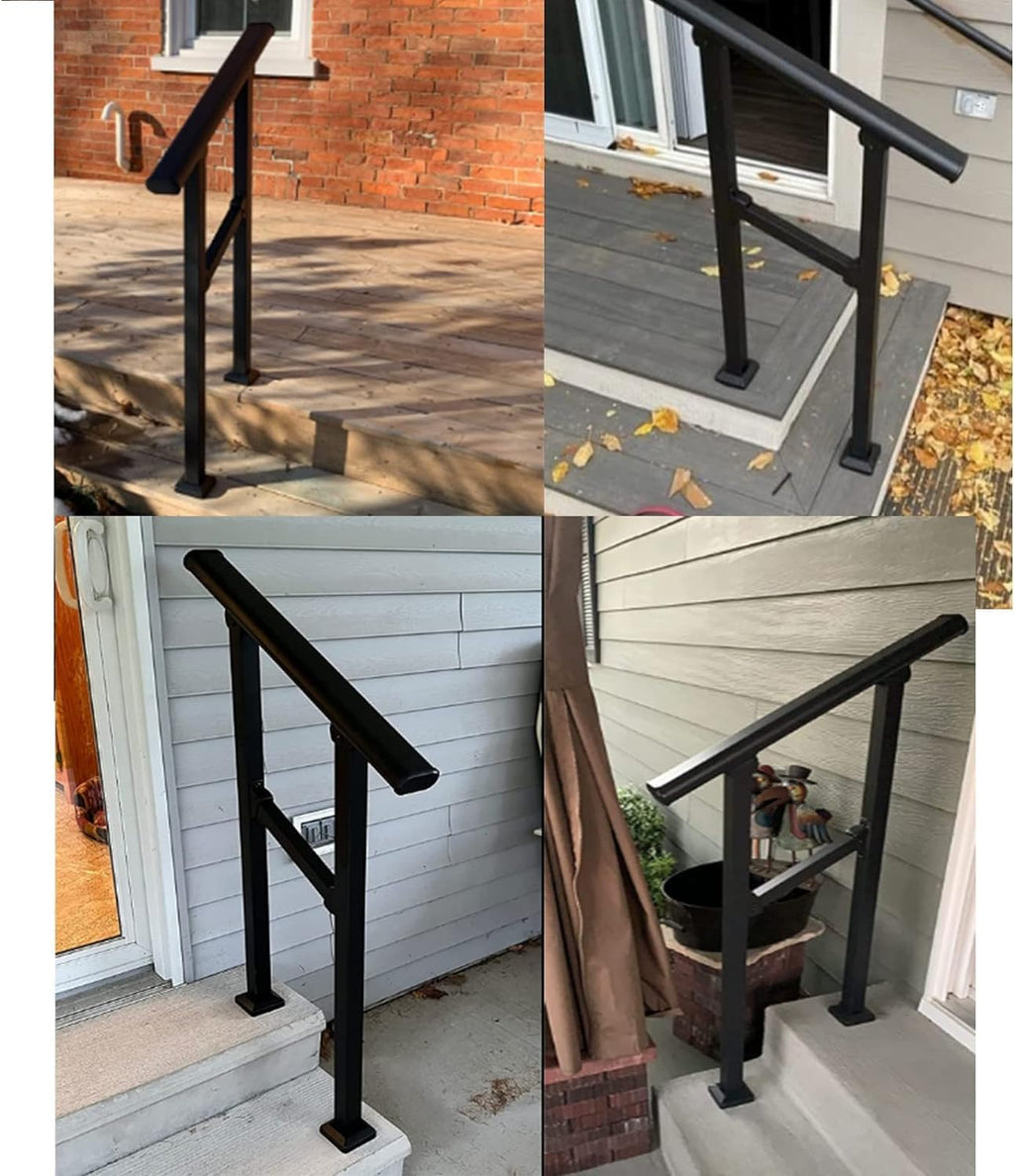 Hand Rails for Outdoor Steps，Stair Handrail & Indoor Stair Railing Kit，Railings for Outdoor Steps for Fence & Outdoor Steps (1, Black-Straight, 2 Step)
