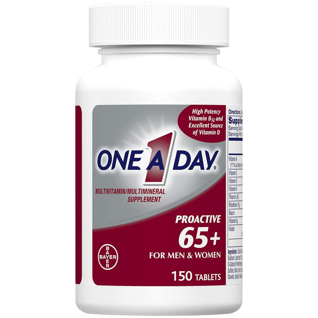 ONE A DAY Proactive 65+, Mens & Womens Multivitamin, Supplement with Vitamin_A, Vitamin_C, Vitamin_D, and Zinc for Immune Health Support*, Calcium, Folic Acid & More, Tablet, 150 Count (Pack of 2)