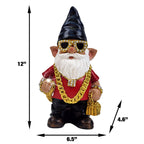 Better Office Products Garden Gnome Statue, 12" Height, Handcrafted Waterproof, UV-Resistant Polyresin Lawn Patio Porch Ornament Decoration (Bling Rapper with Solar Light)