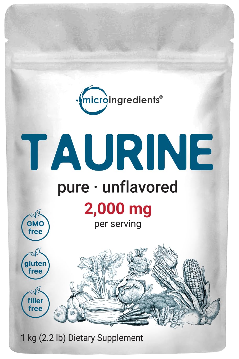Micro Ingredients Taurine Powder Supplement | 1 KG, 2000mg Per Serving | Unflavored | 100% Pure, Easily Absorbed Free Form | Essential Amino Acids for Exercise, Energy, & Heart Support