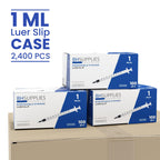 Bulk Case: BH Supplies 1mL Sterile Luer Slip Syringe - Individually Wrapped (2400 Syringes, 24 Boxes of 100 Units)