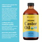 Us Naturals 16oz Organic Castor Oil – Glass Bottle – USDA Certified Organic & Non-GMO – 100% Pure, Cold-pressed, Unrefined, Hexane-free – Premium Glow-Boosting Oil for Skin, Hair, Lashes, Nails & More