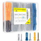 140PCS Drywall Anchors and Screws Kit, 3 Sizes Plastic Wall Anchors