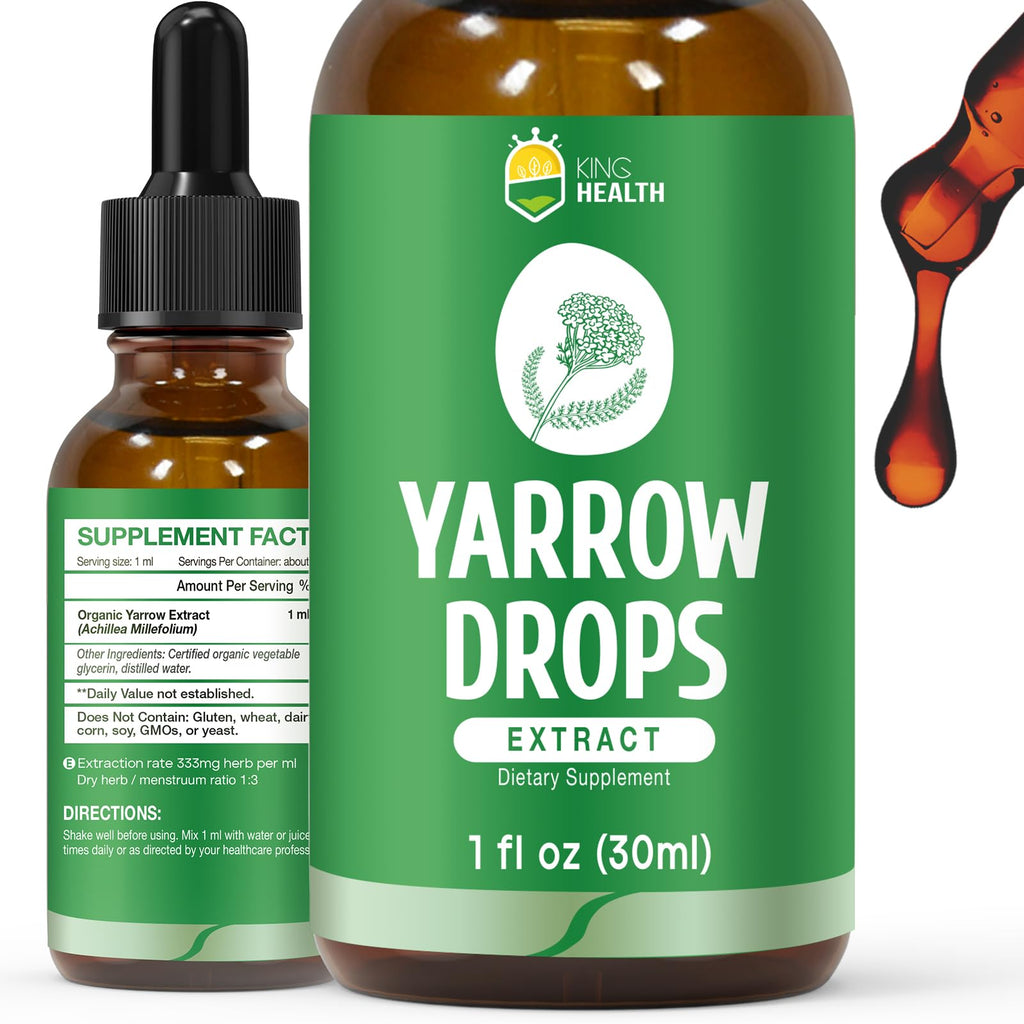 Yarrow Herb Tincture, Organic Yarrow Extract Liquid Drops, Alcohol-Free Achillea Millefolium Herbal Supplement for Women, GMP Certified, Vegan, Non-GMO, Gluten-Free, 1 Fl Oz