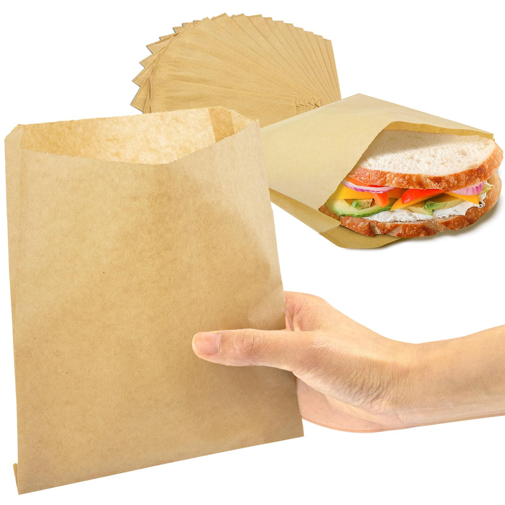 Fit Meal Prep 1000 Pack Paper Sandwich Bags 7 x 6”, Greaseproof Snack Bags, Unbleached Pastry Bag, Recyclable Small Brown Paper Bags, Cookie Sleeves, Food Packing for Bakery, Donuts
