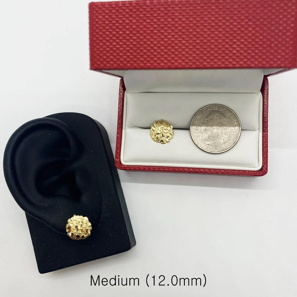 Unisex 14k Solid Gold Plated Brass Nugget Cookie Round Circle Stud Fashion Earrings Earrings 10mm/12mm/14mm For Men, Women (12mm (Diameter))