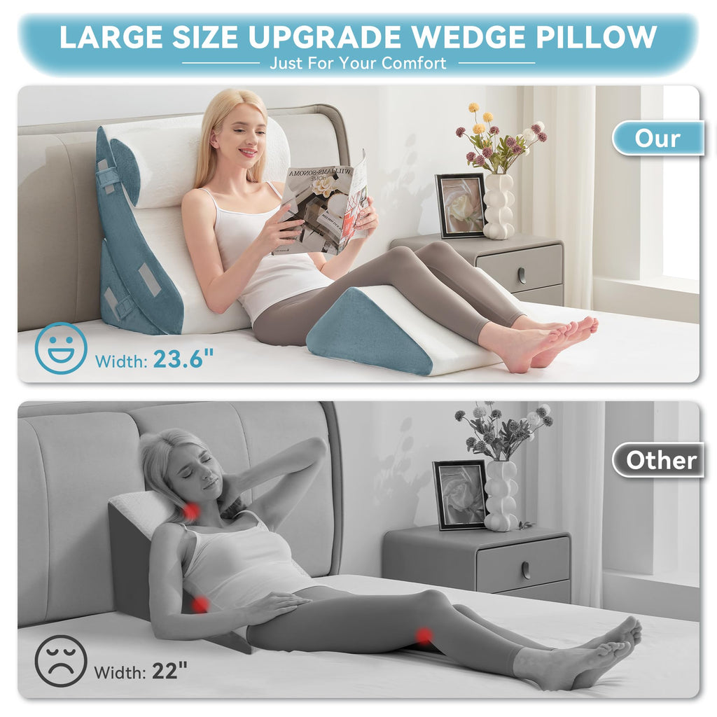 Kingfun 4PCS Orthopedic Bed Wedge Pillow Set for Headboard, Post Surgery Memory Foam Support Pillows for Back, Neck and Leg Pain Relief, Adjustable Triangle Pillow - Acid Reflux, Anti Snoring & GERD