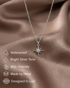 Annika Bella North Star Necklace, Cubic Zirconia Pendant, Silver Chain Necklace, Celestial Jewelry for Women, Gift for Her (1pc)