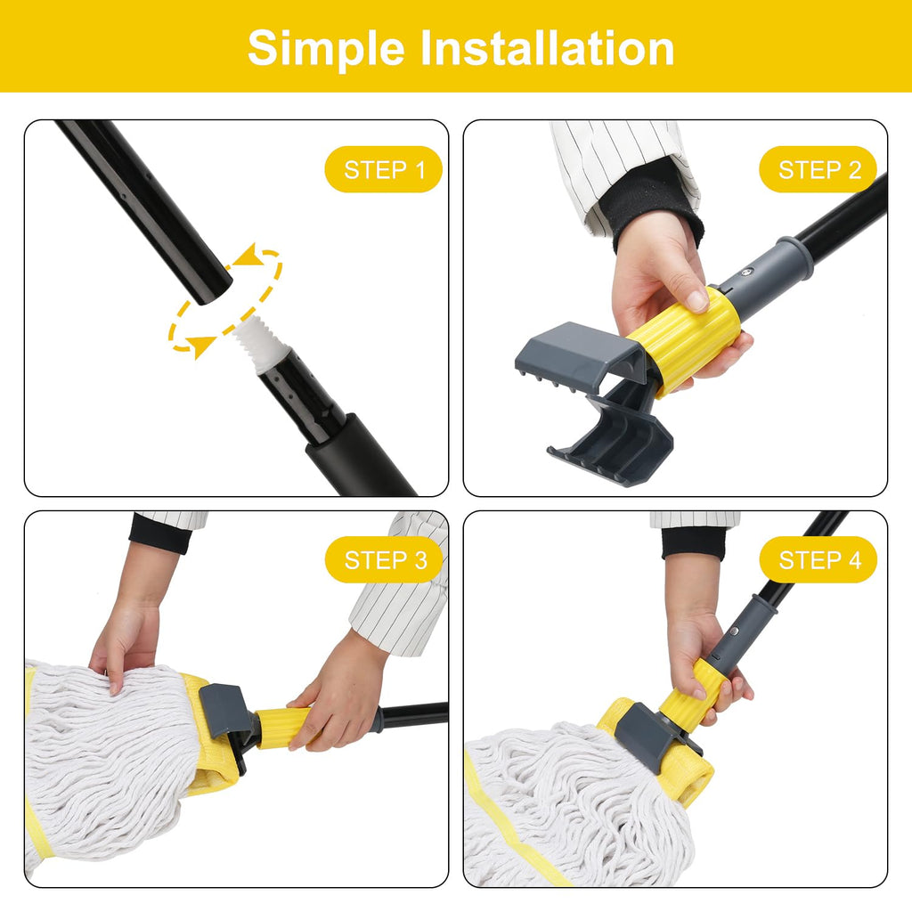 KeFanta Metal Mop Handle Commercial Heavy Duty,58" Industrial Mop Stick with Jaw Clamp,Wet Gripper Mops Head Replacement Holder for Floor Cleaning(6 Pack)