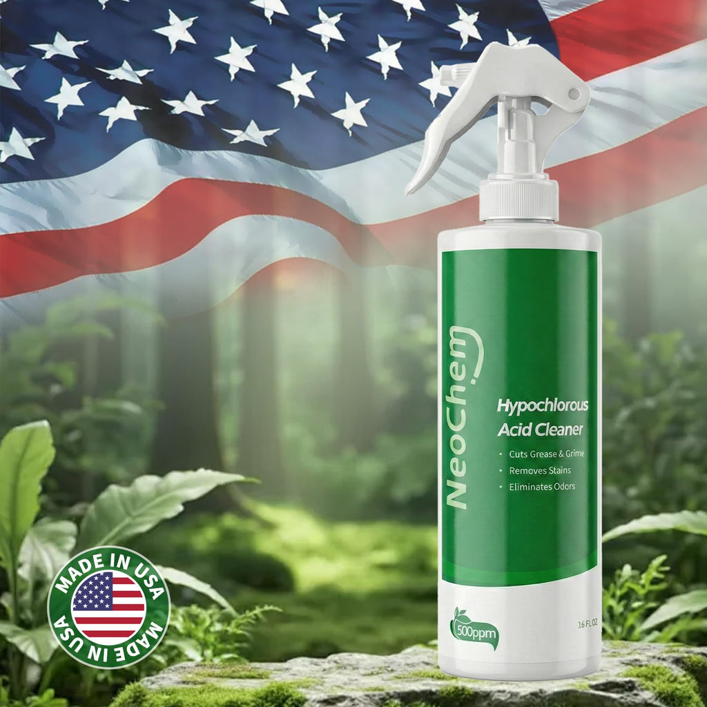NeoChem Hypochlorous Acid Spray For Cleaning, 500ppm Hypochlorous Acid,Cuts Grease, Removes Stains, Eliminates Odors - No Rinse, No Harsh Fumes, Biodegradable (16oz*4)