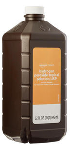 Amazon Basics Hydrogen Peroxide Topical Solution USP, First Aid Antiseptic for Cuts, Scrapes and Burns, 32 fl oz, 6-Pack