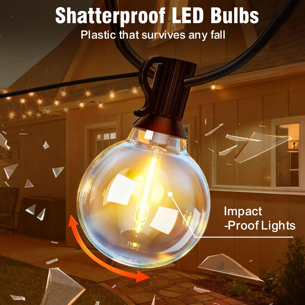 Nisocy Solar String Lights Outdoor Waterproof with Remote & Timer, LED Shatterproof G40 Bulbs, Solar Powered Patio Lights for Christmas, Winter Decor, Backyard, Porch, Garden, Wedding (50FT)