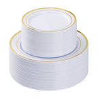 BESTVIP 100PCS Gold Plastic Plate, Disposable Party Plates with 50 Dinner Plates and 50 Dessert Plates, Plastic Plate for Parties, Wedding and Birthday