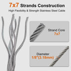 Rectoo 1/8" wire cable, 100ft Wire Rope Metal Cable With Loop Sleeve And Steel Thimble, 7x7 marine stainless steel Strand Core Perfect For Deck Railing System, Outdoor hanging kit, garden fence (SR03)