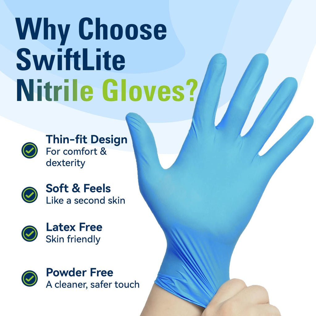 SWIFTLITE Nitrile Gloves, Food Safe Disposable Gloves Latex Free, Blue Rubber Gloves Powder Free for Food Prep, Cooking, Kitchen Cleaning (X-Large, 1000)