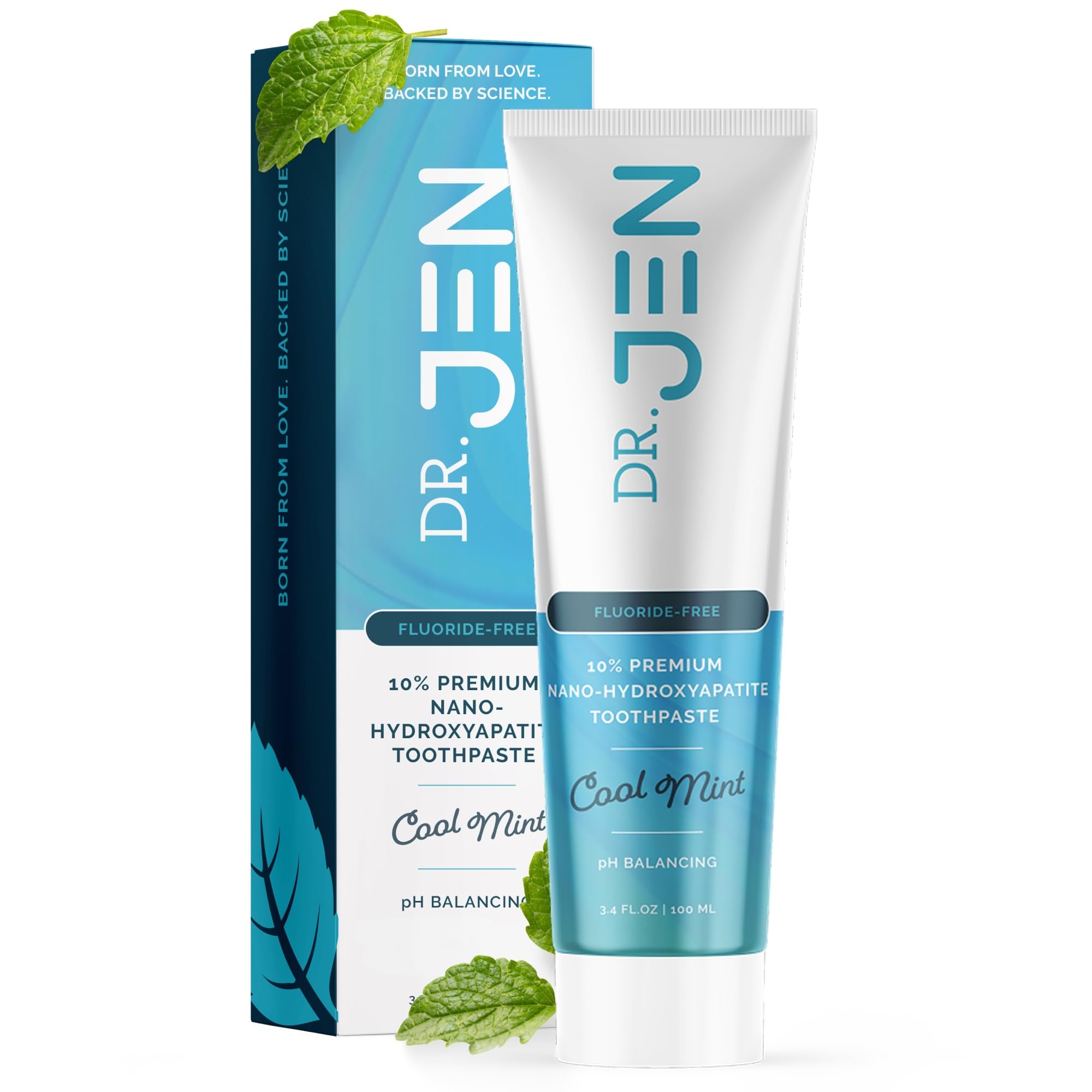 Dr. Jen Fluoride Free Toothpaste with 10% Premium Nano Hydroxyapatite, Xylitol & Glycerin, Remineralizing Daily Oral Care for Sensitive Teeth, Travel Essentials, Cool Mint, 1 Pack