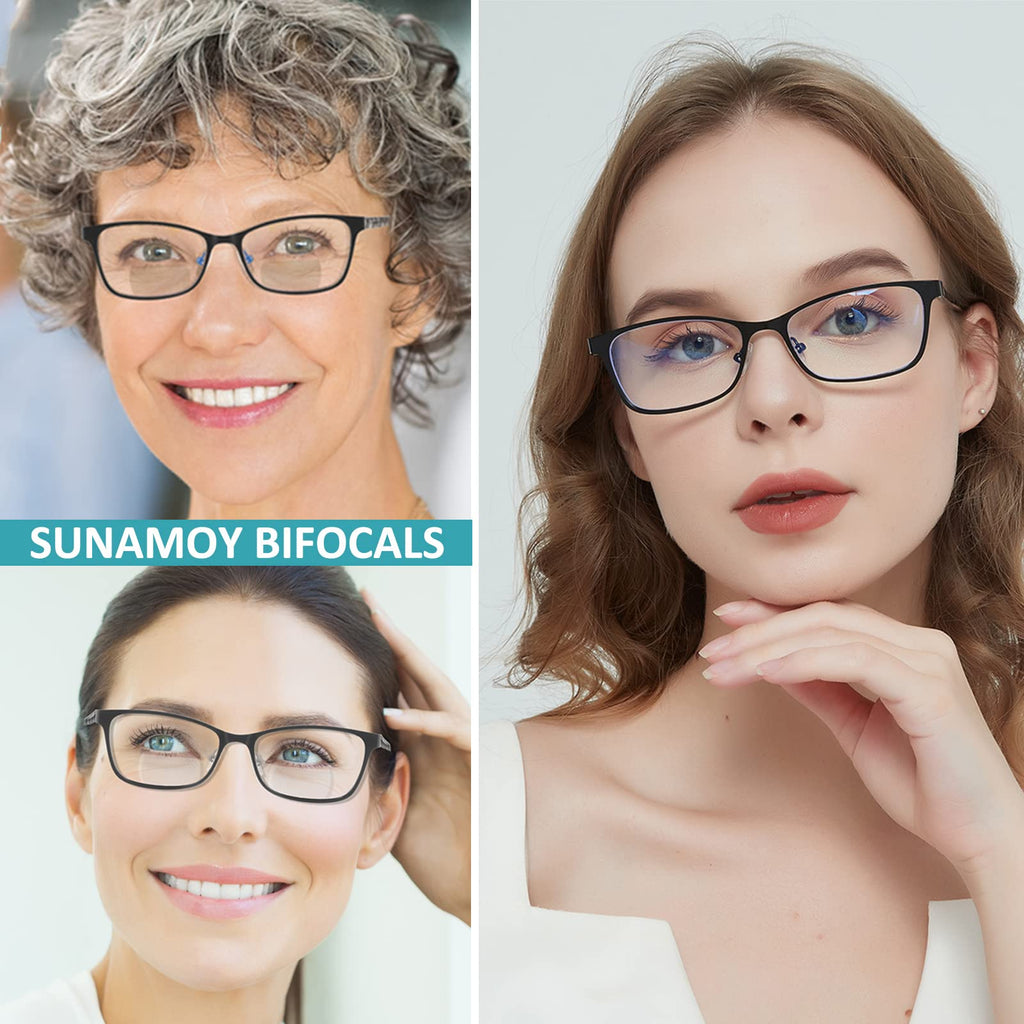 SUNAMOY Bifocal Reading Glasses Women Blue Light Blocking Computer Reader Clear Top Metal Small Cateye Fashion full Frame Ladies Designer Eyeglasses Stylish Lightweight Eyewear 2.50