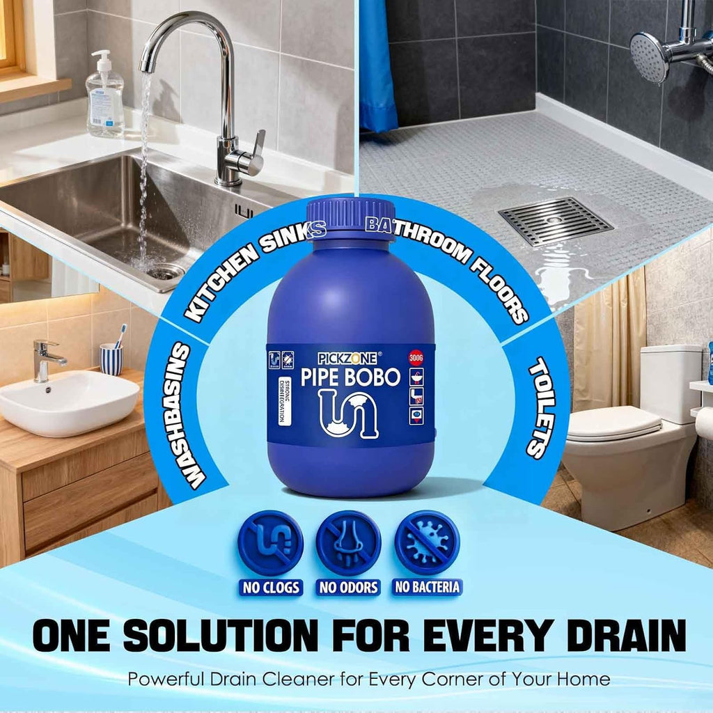 Pipe Bobo Drain Cleaner, Professional Strength Pipe Dredging Formula for Kitchen Sinks, Shower Drains, Tubs, Dissolves Blockages (3Pcs)