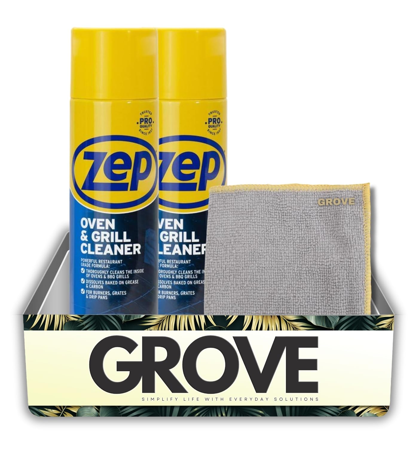 Zep No Scent Oven and Grill Cleaner 19 oz (2-Pack) Bundle with Microfiber Cleaning Cloth – Heavy-Duty Foam Formula for Tough Grease and Stain Removal – Gift Set (3 Items).