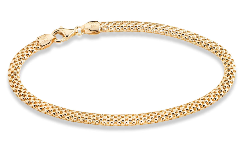 Miabella 18K Gold Plated 925 Sterling Silver Italian 4mm Mesh Link Chain Bracelet for Women 925 Italy (7.0 Inches)