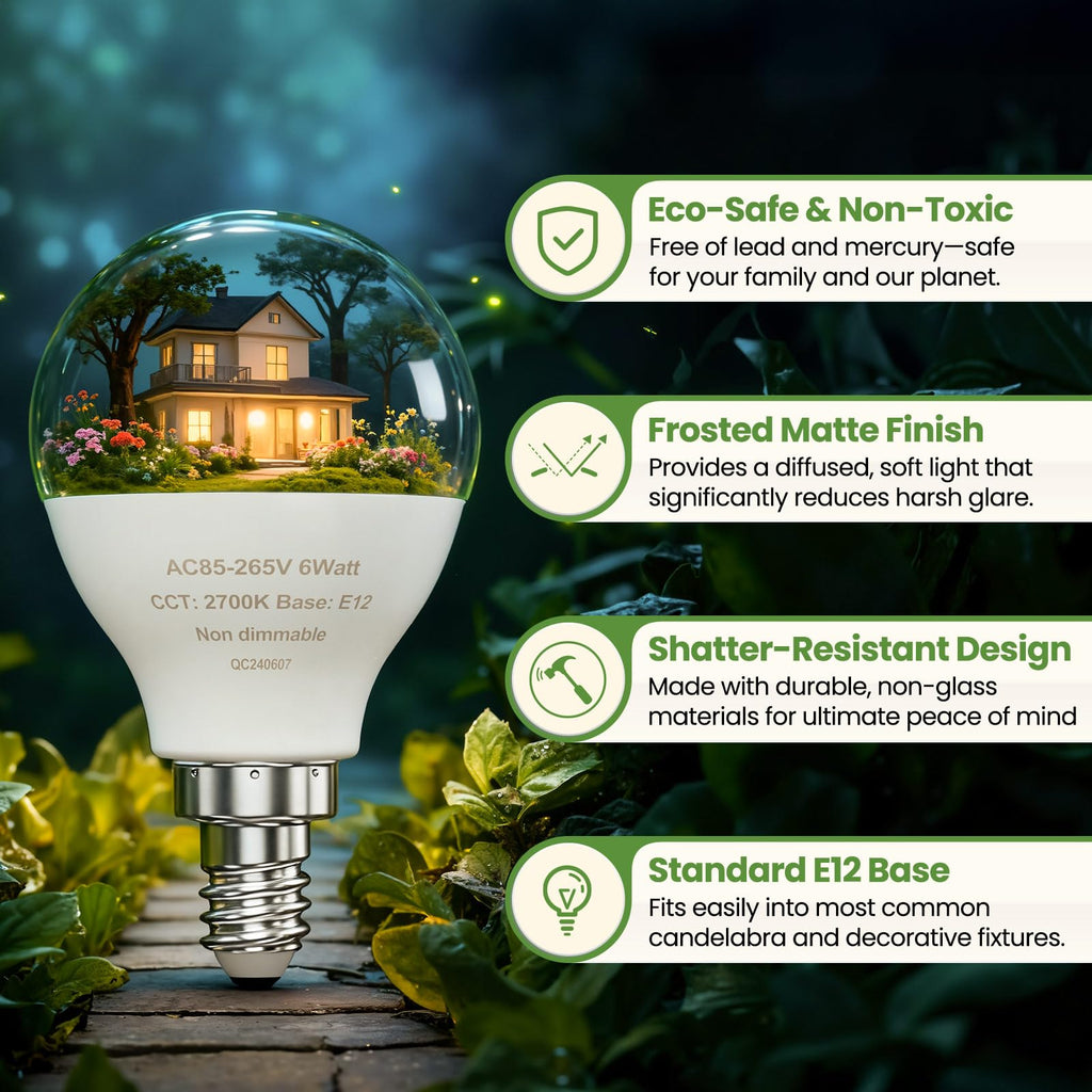 GOSCHE E12 LED Candelabra Light Bulbs, 60 Watt Equivalent, 120V Chandelier Llight Bulb, A15 / G45 Shape Ceiling Fan Light Bulbs, Bright Small Bulb Non-Dimmable, Warm White 2700K, 12 Pcs